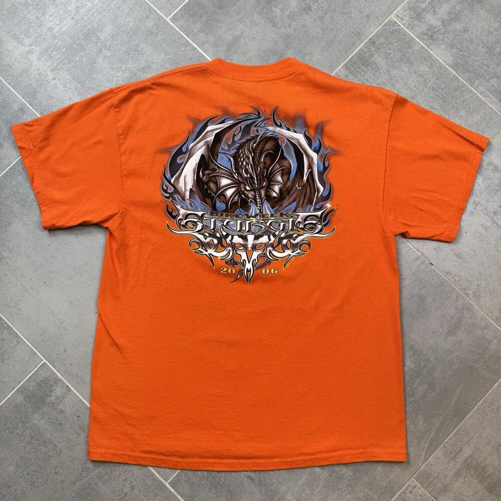 Vintage 2006 Sturgis Bike Week Shirt Orange Double Sided Biker Tee Size L USA
